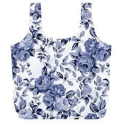 Blue Vintage Background Background With Flowers, Vintage Full Print Recycle Bag (xl) by nateshop