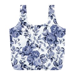 Blue Vintage Background Background With Flowers, Vintage Full Print Recycle Bag (l) by nateshop