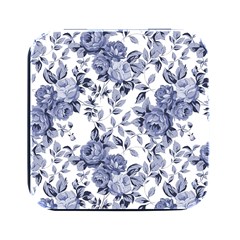 Blue Vintage Background Background With Flowers, Vintage Square Metal Box (black) by nateshop