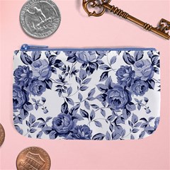 Blue Vintage Background Background With Flowers, Vintage Large Coin Purse by nateshop