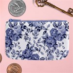 Blue Vintage Background Background With Flowers, Vintage Large Coin Purse Front