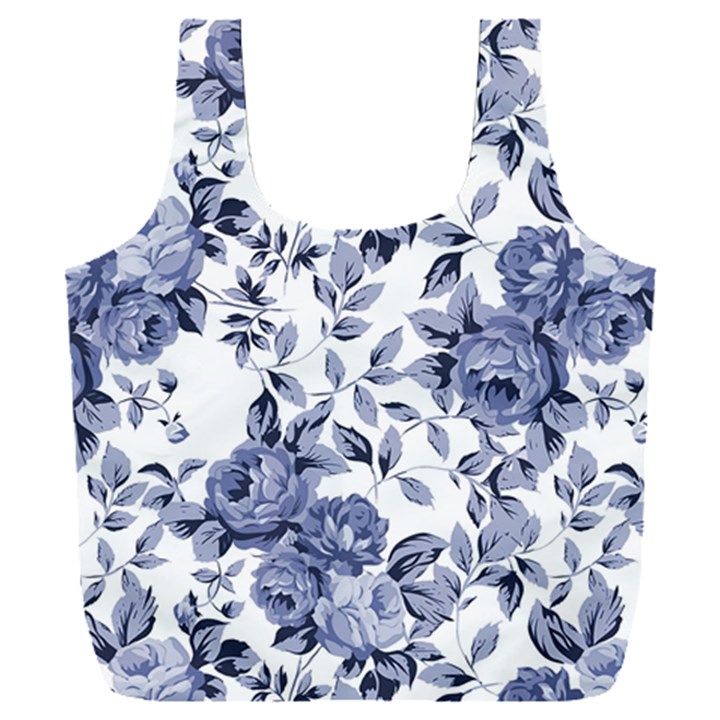 Blue Vintage Background Background With Flowers, Vintage Full Print Recycle Bag (XXXL)