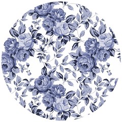 Blue Vintage Background Background With Flowers, Vintage Wooden Puzzle Round by nateshop