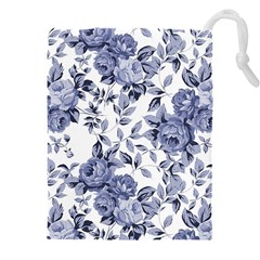 Blue Vintage Background Background With Flowers, Vintage Drawstring Pouch (5xl) by nateshop