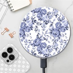 Blue Vintage Background Background With Flowers, Vintage Wireless Fast Charger(white) by nateshop