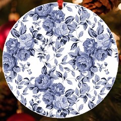 Blue Vintage Background Background With Flowers, Vintage Uv Print Acrylic Ornament Round by nateshop