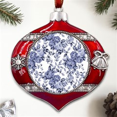 Blue Vintage Background Background With Flowers, Vintage Metal Snowflake And Bell Red Ornament by nateshop