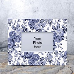 Blue Vintage Background Background With Flowers, Vintage White Tabletop Photo Frame 4 x6  by nateshop