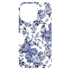 Blue Vintage Background Background With Flowers, Vintage Iphone 14 Pro Max Black Uv Print Case by nateshop