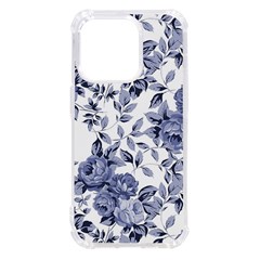 Blue Vintage Background Background With Flowers, Vintage Iphone 14 Pro Tpu Uv Print Case by nateshop