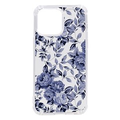 Blue Vintage Background Background With Flowers, Vintage Iphone 14 Pro Max Tpu Uv Print Case by nateshop