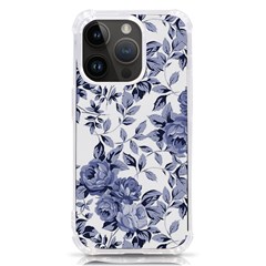 Blue Vintage Background Background With Flowers, Vintage Iphone 14 Pro Tpu Uv Print Case by nateshop