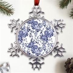 Blue Vintage Background Background With Flowers, Vintage Metal Large Snowflake Ornament by nateshop