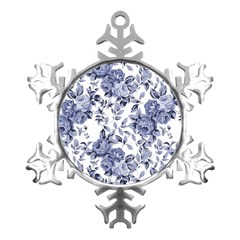 Blue Vintage Background Background With Flowers, Vintage Metal Small Snowflake Ornament by nateshop