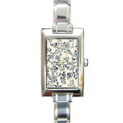 Blue Vintage Background, Blue Roses Patterns, Retro Rectangle Italian Charm Watch by nateshop