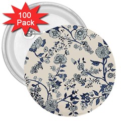 Blue Vintage Background, Blue Roses Patterns, Retro 3  Buttons (100 Pack)  by nateshop