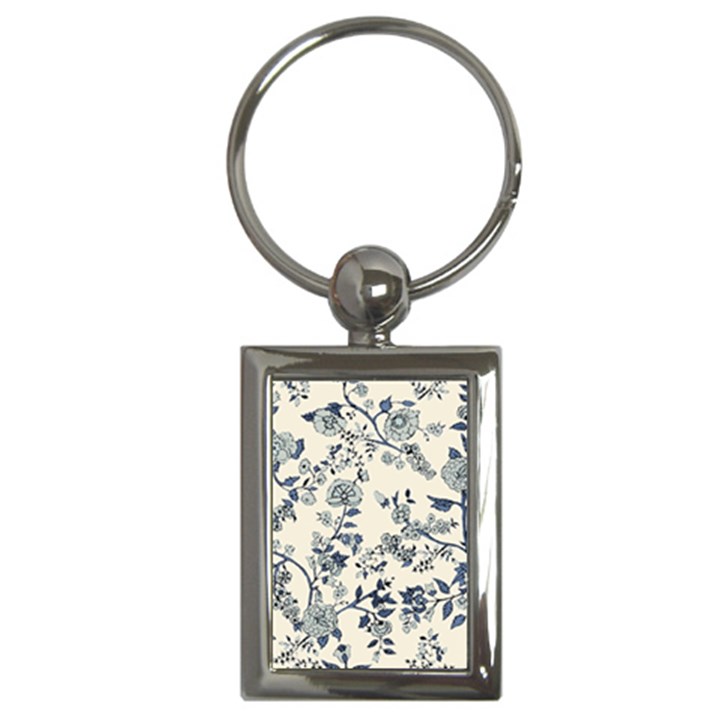 Blue Vintage Background, Blue Roses Patterns, Retro Key Chain (Rectangle)