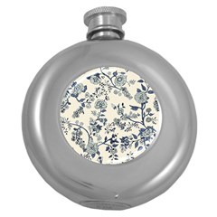 Blue Vintage Background, Blue Roses Patterns, Retro Round Hip Flask (5 Oz) by nateshop