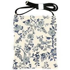 Blue Vintage Background, Blue Roses Patterns, Retro Shoulder Sling Bag by nateshop