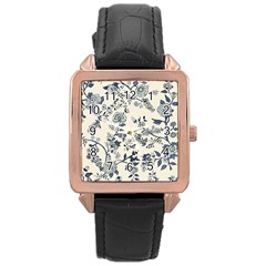 Blue Vintage Background, Blue Roses Patterns, Retro Rose Gold Leather Watch  by nateshop