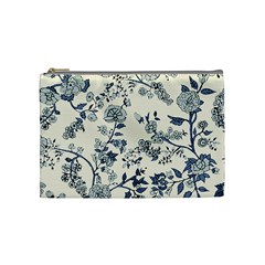 Blue Vintage Background, Blue Roses Patterns, Retro Cosmetic Bag (medium) by nateshop