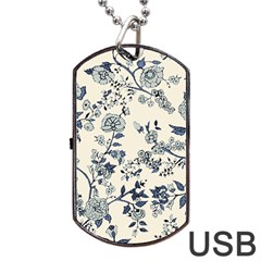 Blue Vintage Background, Blue Roses Patterns, Retro Dog Tag Usb Flash (one Side) by nateshop