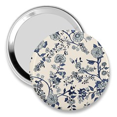 Blue Vintage Background, Blue Roses Patterns, Retro 3  Handbag Mirrors by nateshop