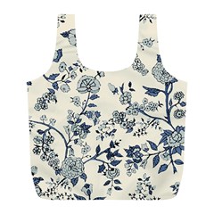 Blue Vintage Background, Blue Roses Patterns, Retro Full Print Recycle Bag (l) by nateshop