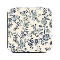 Blue Vintage Background, Blue Roses Patterns, Retro Square Metal Box (black) by nateshop