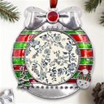 Blue Vintage Background, Blue Roses Patterns, Retro Metal X Mas Ribbon With Red Crystal Round Ornament Front