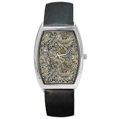 Brown Vintage Background Vintage Floral Pattern, Brown Barrel Style Metal Watch by nateshop