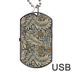 Brown Vintage Background Vintage Floral Pattern, Brown Dog Tag Usb Flash (two Sides) by nateshop