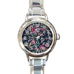 Coorful Flowers Pattern Floral Patterns Round Italian Charm Watch Front