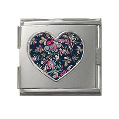 Coorful Flowers Pattern Floral Patterns Mega Link Heart Italian Charm (18mm) by nateshop