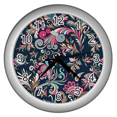 Coorful Flowers Pattern Floral Patterns Wall Clock (silver) by nateshop