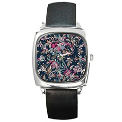 Coorful Flowers Pattern Floral Patterns Square Metal Watch by nateshop