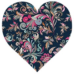 Coorful Flowers Pattern Floral Patterns Wooden Puzzle Heart by nateshop