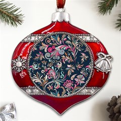 Coorful Flowers Pattern Floral Patterns Metal Snowflake And Bell Red Ornament by nateshop