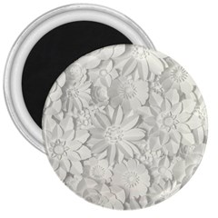 Damask, Desenho, Flowers, Gris 3  Magnets by nateshop