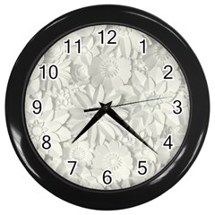 Damask, Desenho, Flowers, Gris Wall Clock (black) by nateshop