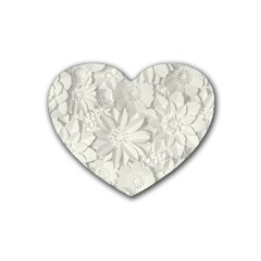 Damask, Desenho, Flowers, Gris Rubber Coaster (heart) by nateshop