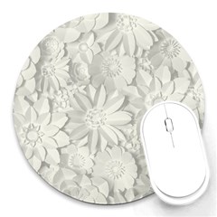 Damask, Desenho, Flowers, Gris Round Mousepad by nateshop