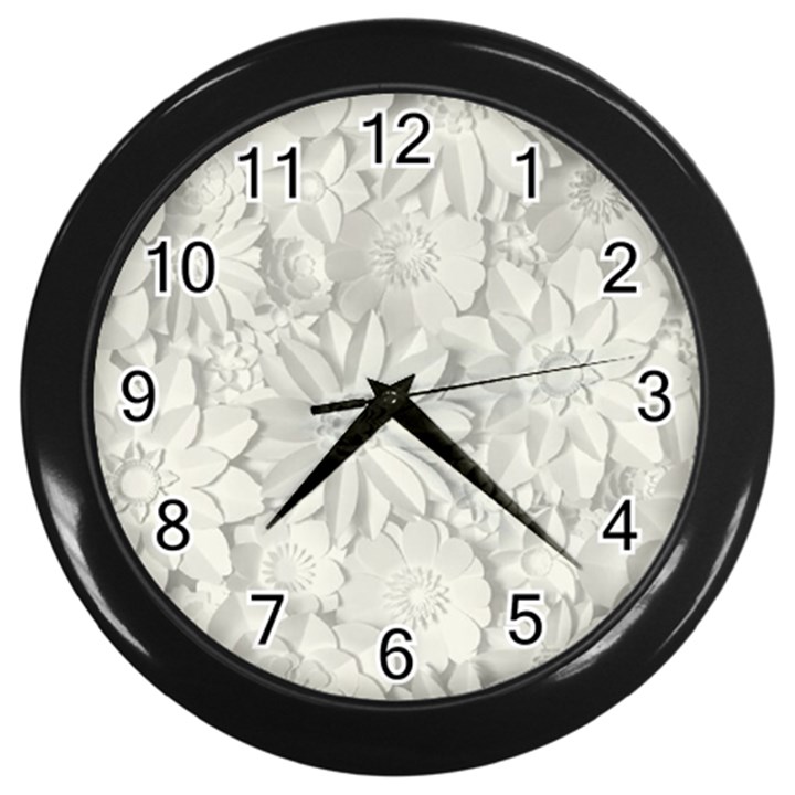 Damask, Desenho, Flowers, Gris Wall Clock (Black)