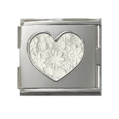 Damask, Desenho, Flowers, Gris Mega Link Heart Italian Charm (18mm) by nateshop