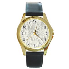 Damask, Desenho, Flowers, Gris Round Gold Metal Watch by nateshop