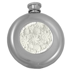 Damask, Desenho, Flowers, Gris Round Hip Flask (5 Oz) by nateshop