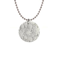 Damask, Desenho, Flowers, Gris 1  Button Necklace by nateshop