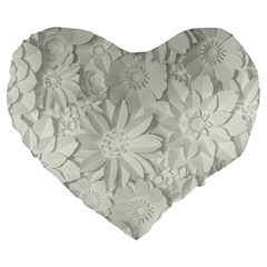 Damask, Desenho, Flowers, Gris Large 19  Premium Heart Shape Cushions by nateshop