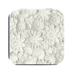 Damask, Desenho, Flowers, Gris Square Metal Box (black) by nateshop