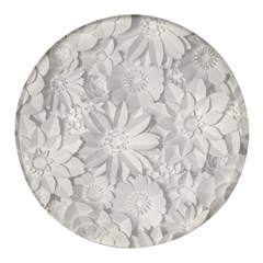 Damask, Desenho, Flowers, Gris Round Glass Fridge Magnet (4 Pack)